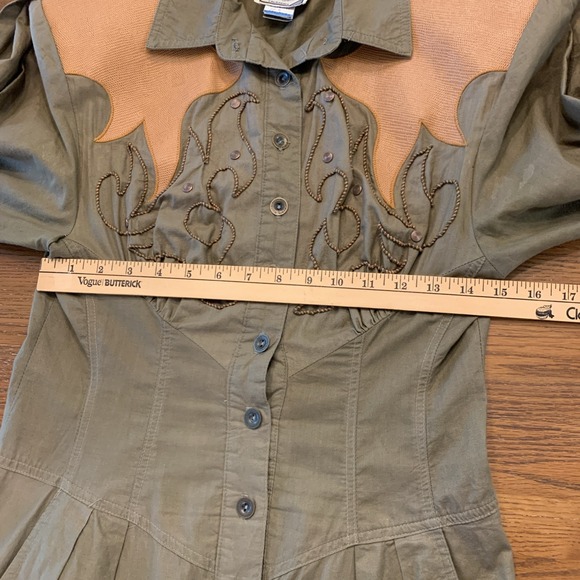Vtg Jon Wesley Western Army Green Jumpsuit 1980s Women's Sz 8 Rockabilly - Picture 8 of 16